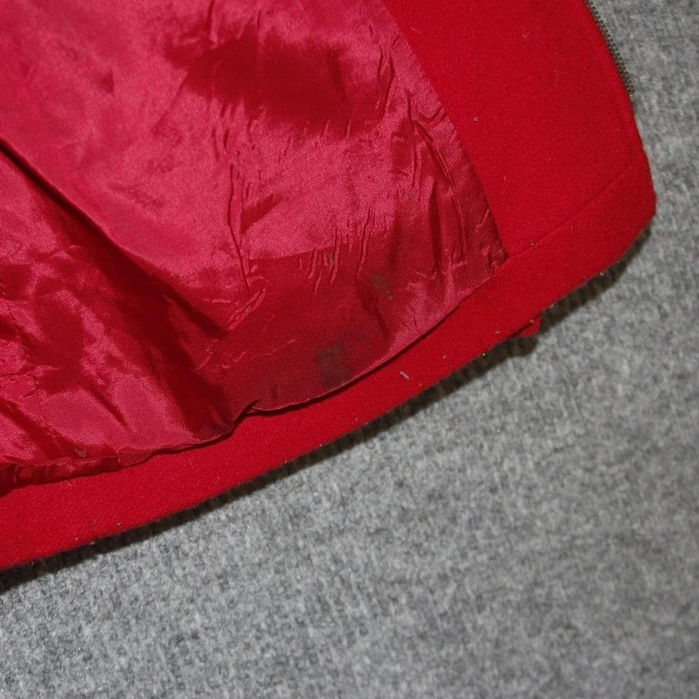 Vintage‎ Jonathan Michael Coat Women 48 Red Wool Blend Faux Fur Trim Belted Zip